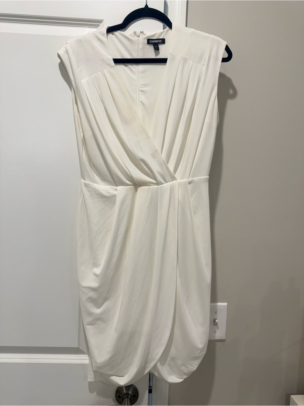 Express White Draped V-Neck Midi Dress